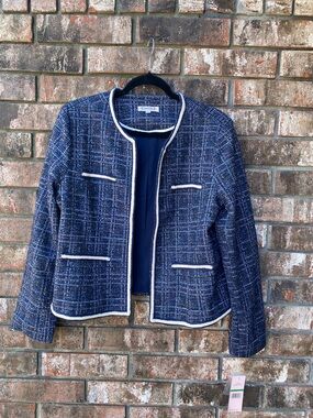 NWT Nanette Lepore Navy Tweed Open-Front Jacket